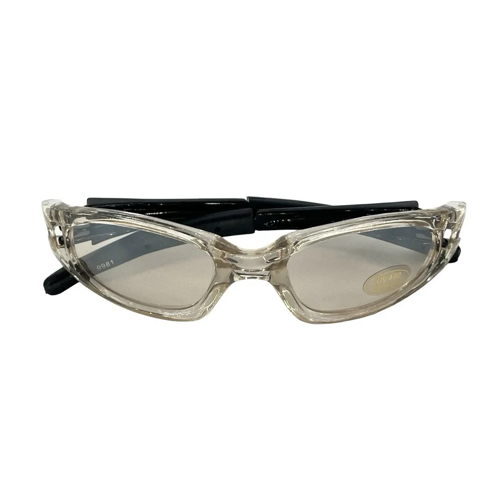 Y2K Wraparound Sunglasses Clear Champagne Amber Lens Sport Cyber UV400